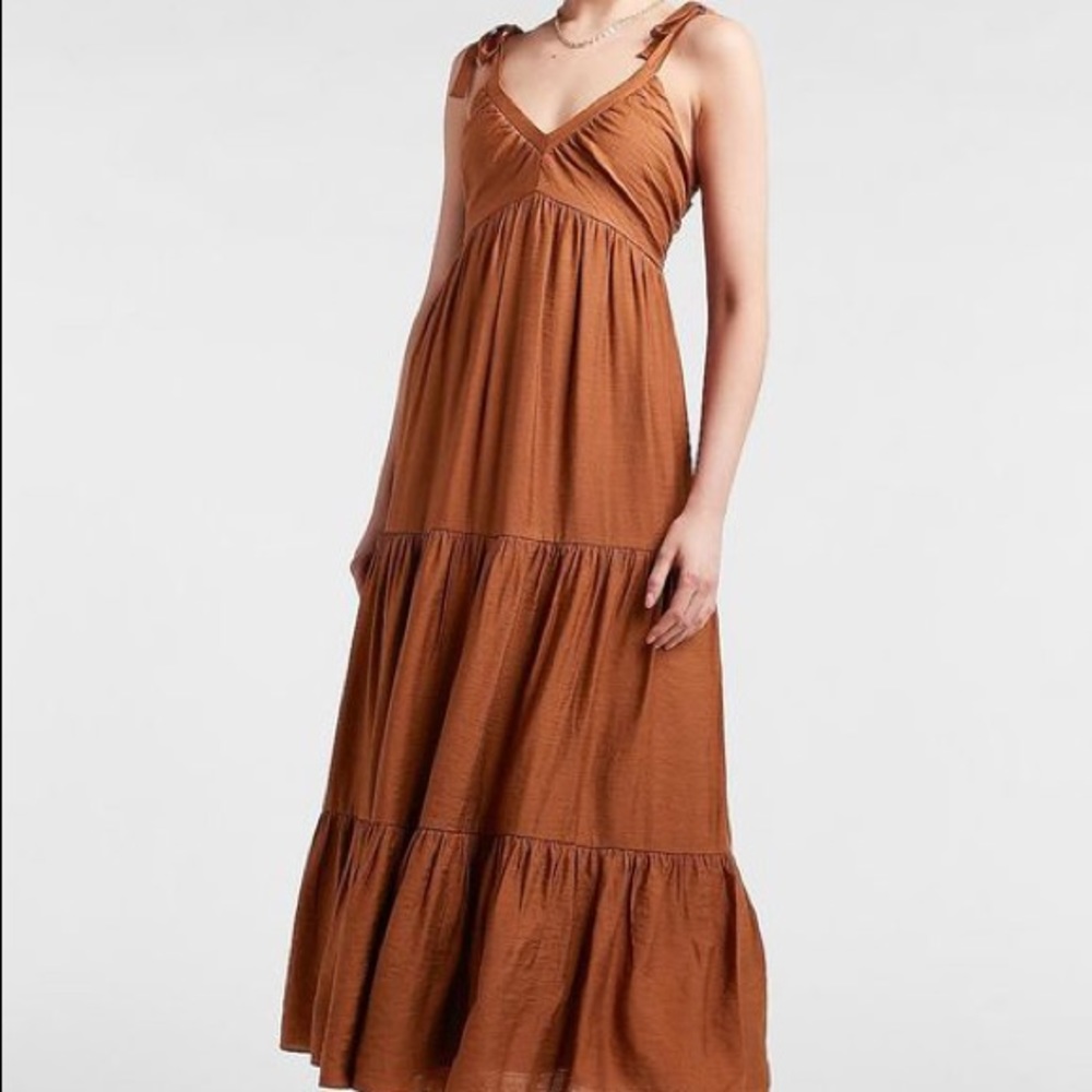 Express Ruched V-Neck Tiered Maxi Dress